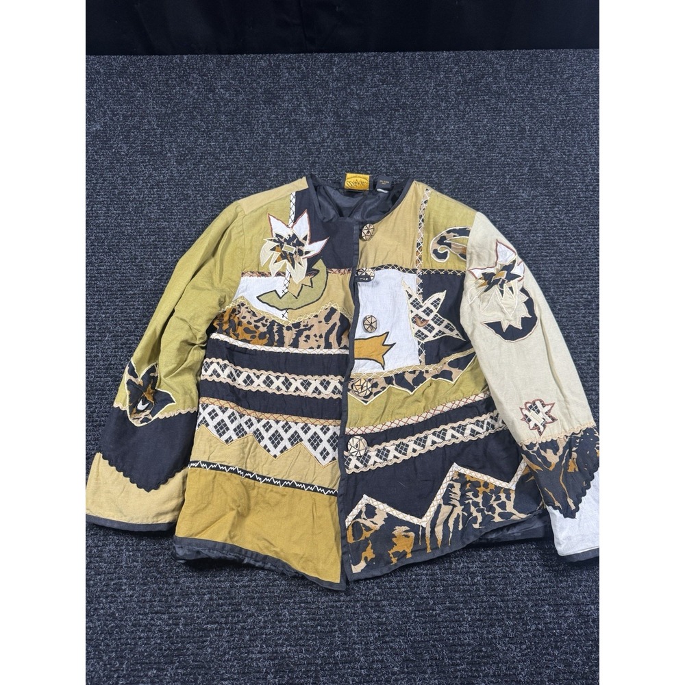 Vintage Alex Kim Womens M Patchwork Jacket Animal Print Wearable Art Boho 90s